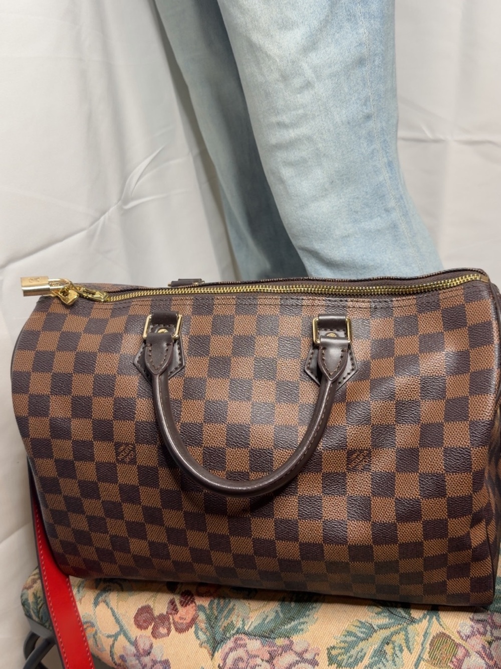 Designer-Style Brown Checkered Men's Duffel Bag